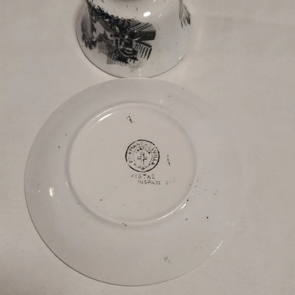 VTG La Cartuja de Sevilla “Vistas” Cup Saucer – Rare Black Transferware  Spain